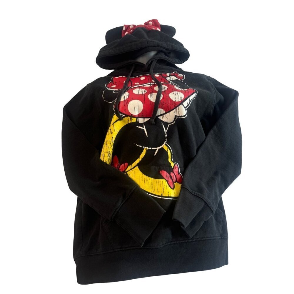 DISNEY Parks Minnie Mouse Pullover Womens Hoodie Sweatshirt Bow Ears SZ XL Black - Picture 3 of 9